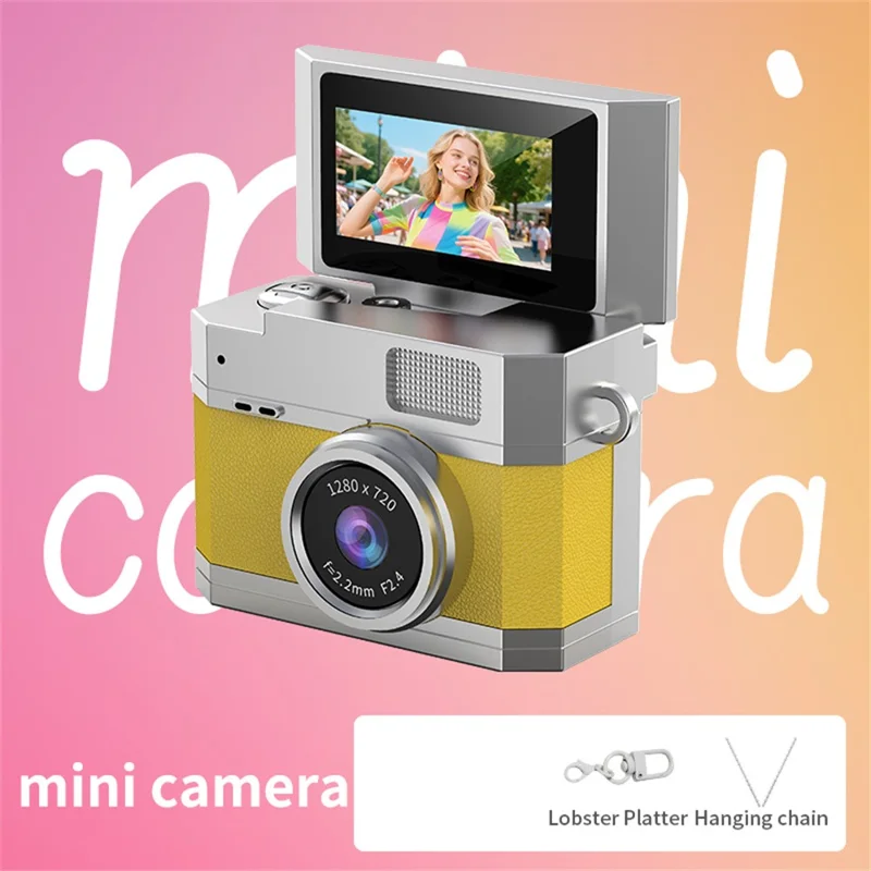LK-026 Mini Digital Camera 0.96 Inch Flip Screen Retro Thumb Size HD Video Recording CCD - Yellow
