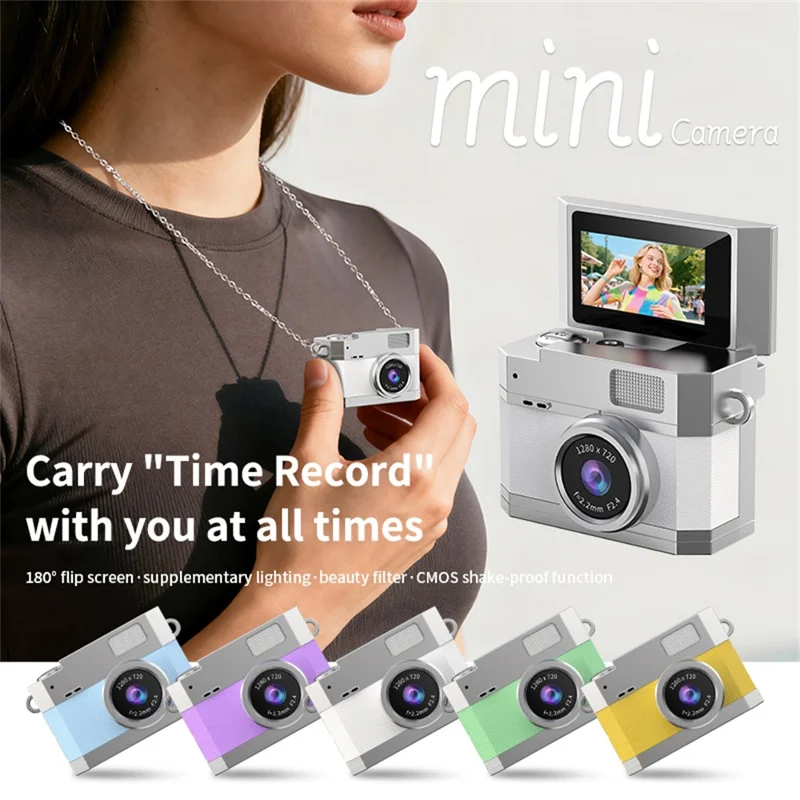LK-026 Mini Digital Camera 0.96 Inch Flip Screen Retro Thumb Size HD Video Recording CCD - Yellow