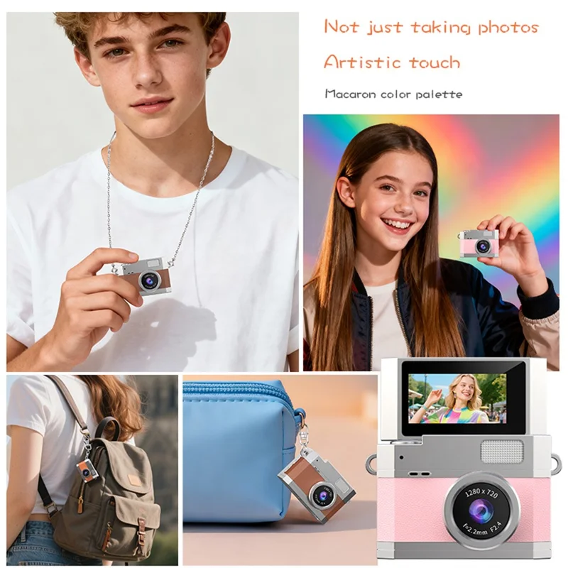 LK-026 Mini Digital Camera 0.96 Inch Flip Screen Retro Thumb Size HD Video Recording CCD - Yellow