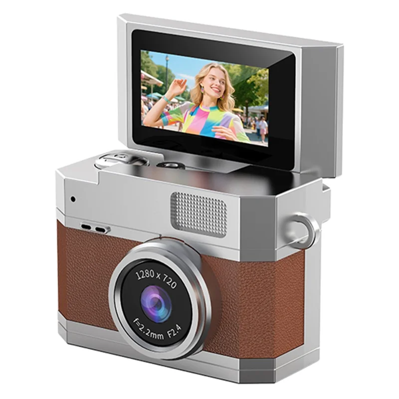 LK-026 Mini Digital Camera 0.96 Inch Flip Screen Retro Thumb Size HD Video Recording CCD - Brown