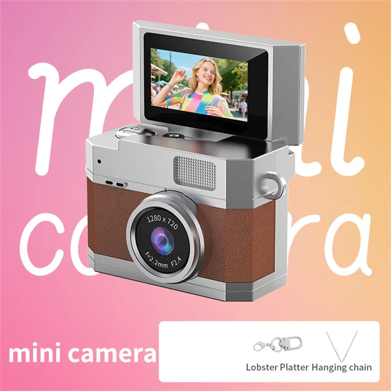 LK-026 Mini Digital Camera 0.96 Inch Flip Screen Retro Thumb Size HD Video Recording CCD - Brown