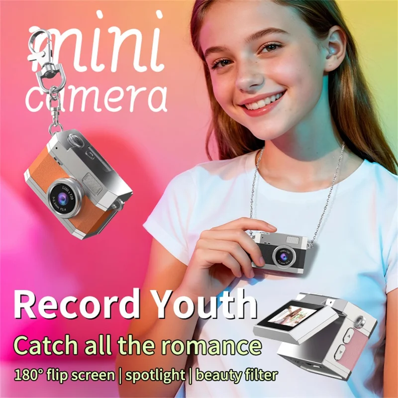 LK-026 Mini Digital Camera 0.96 Inch Flip Screen Retro Thumb Size HD Video Recording CCD - Brown