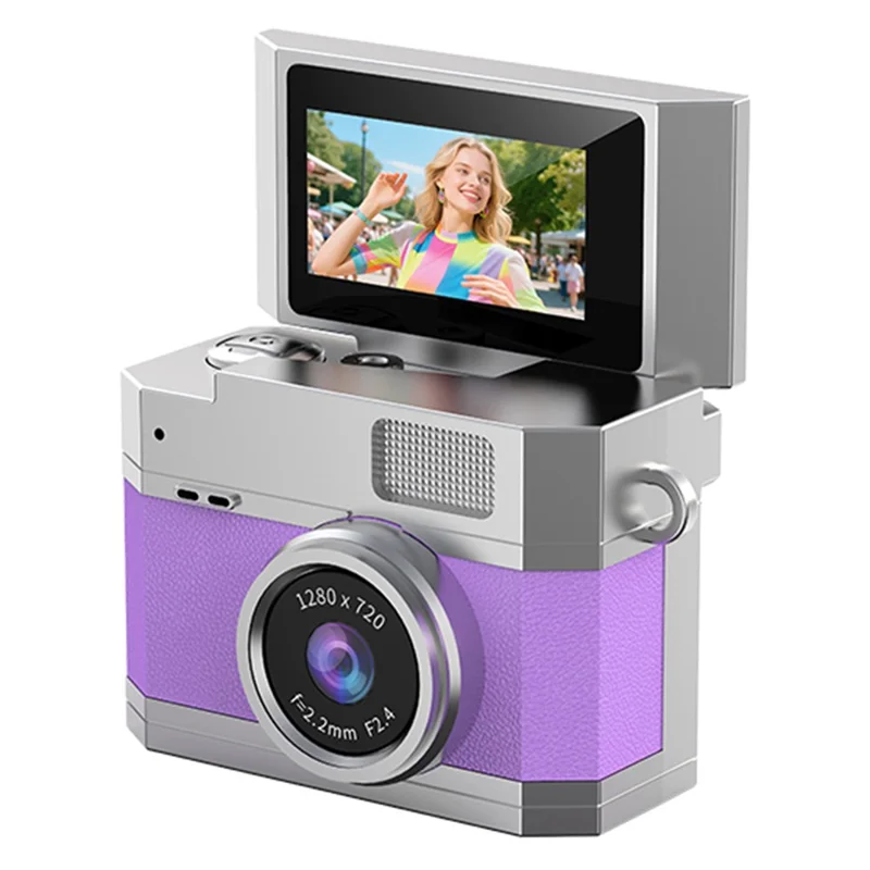 LK-026 Mini Digital Camera 0.96 Inch Flip Screen Retro Thumb Size HD Video Recording CCD - Purple