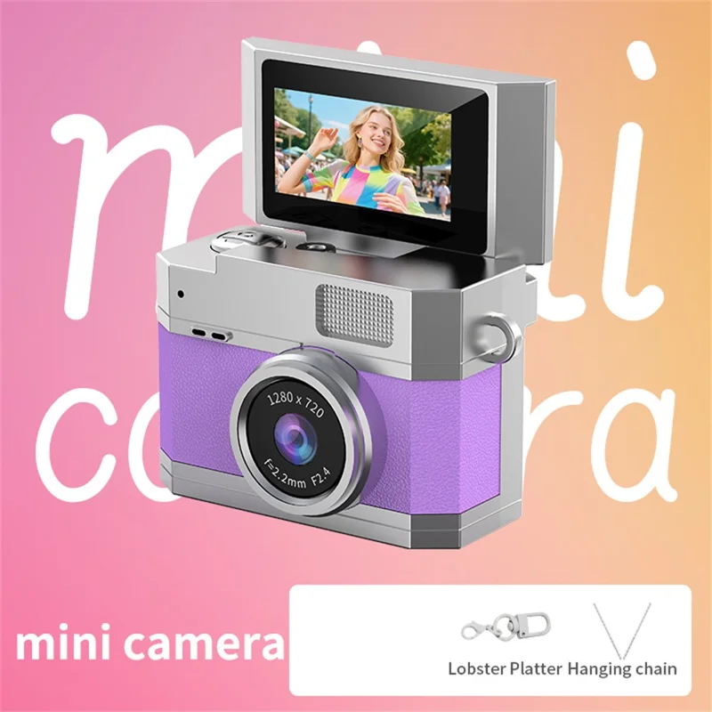 LK-026 Mini Digital Camera 0.96 Inch Flip Screen Retro Thumb Size HD Video Recording CCD - Purple