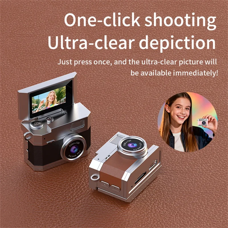 LK-026 Mini Digital Camera 0.96 Inch Flip Screen Retro Thumb Size HD Video Recording CCD - Purple