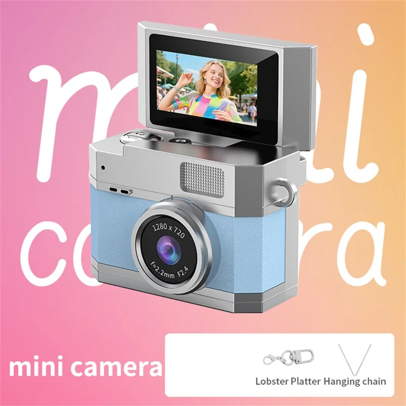 LK-026 Mini Digital Camera 0.96 Inch Flip Screen Retro Thumb Size HD Video Recording CCD - Sky Blue