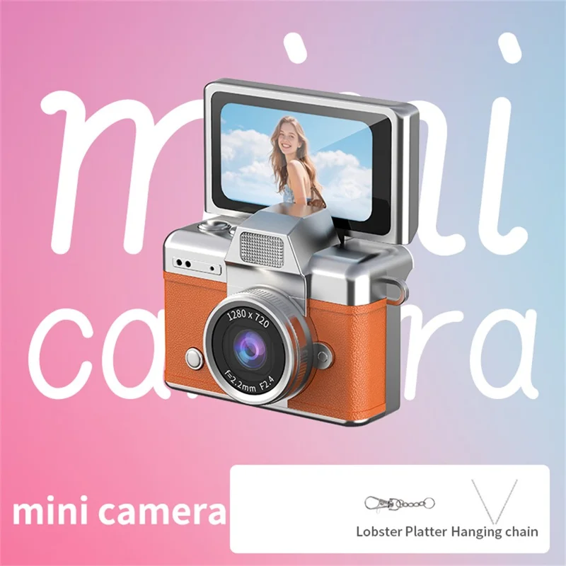 LK-027 Mini Retro Thumb Camera 1.47 Inch Flip Screen Digital Camera HD Video Recording CCD - Orange