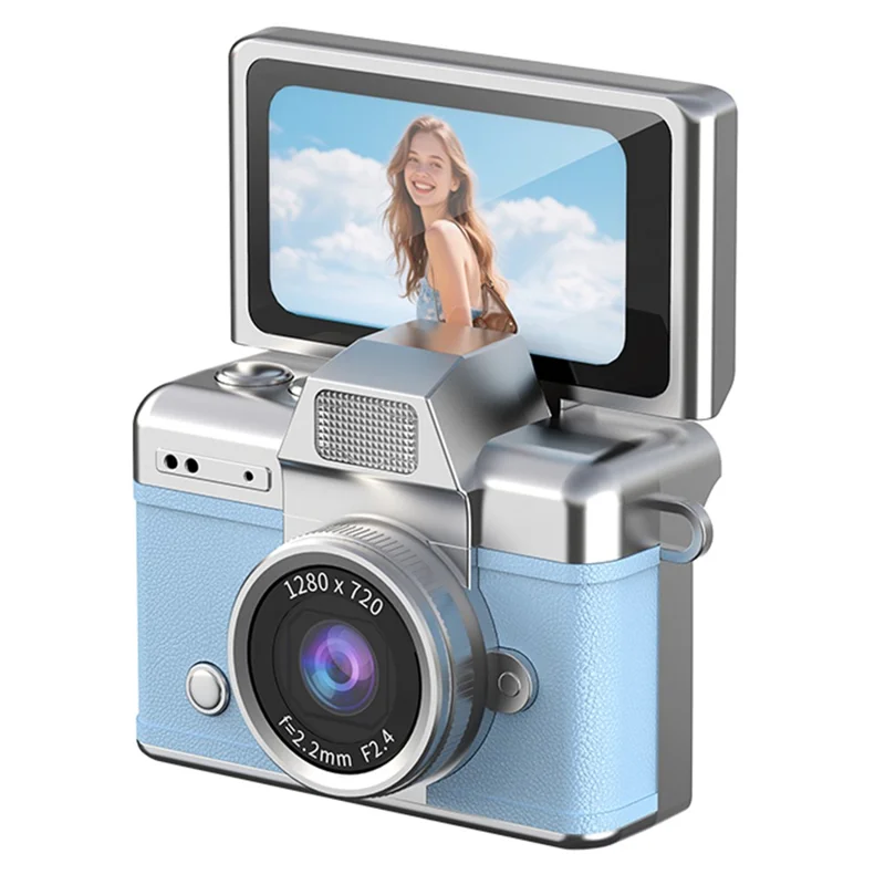 LK-027 Mini Retro Thumb Camera 1.47 Inch Flip Screen Digital Camera HD Video Recording CCD - Sky Blue