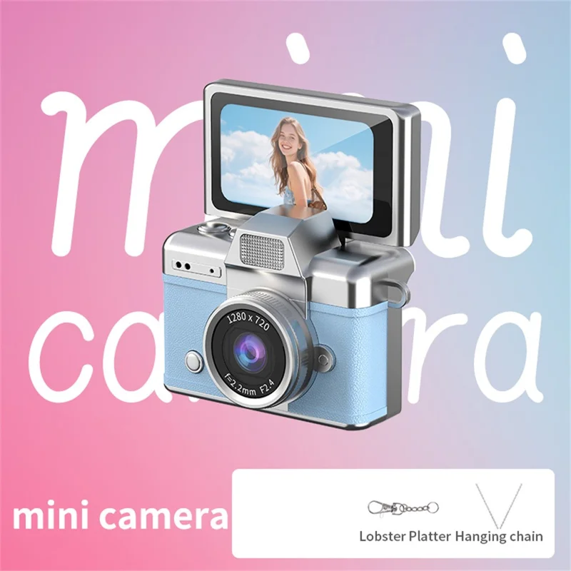 LK-027 Mini Retro Thumb Camera 1.47 Inch Flip Screen Digital Camera HD Video Recording CCD - Sky Blue