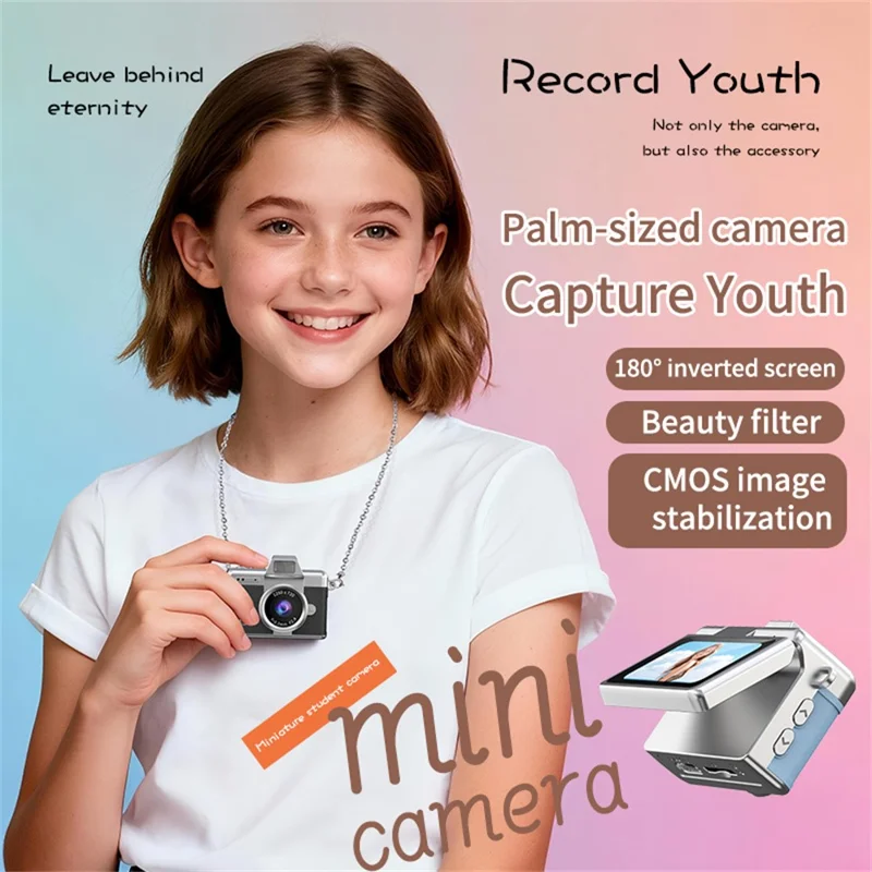 LK-027 Mini Retro Thumb Camera 1.47 Inch Flip Screen Digital Camera HD Video Recording CCD - Sky Blue