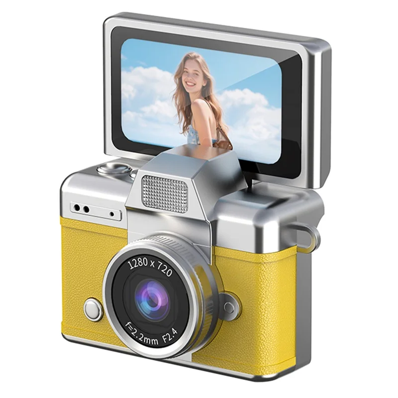 LK-027 Mini Retro Thumb Camera 1.47 Inch Flip Screen Digital Camera HD Video Recording CCD - Yellow