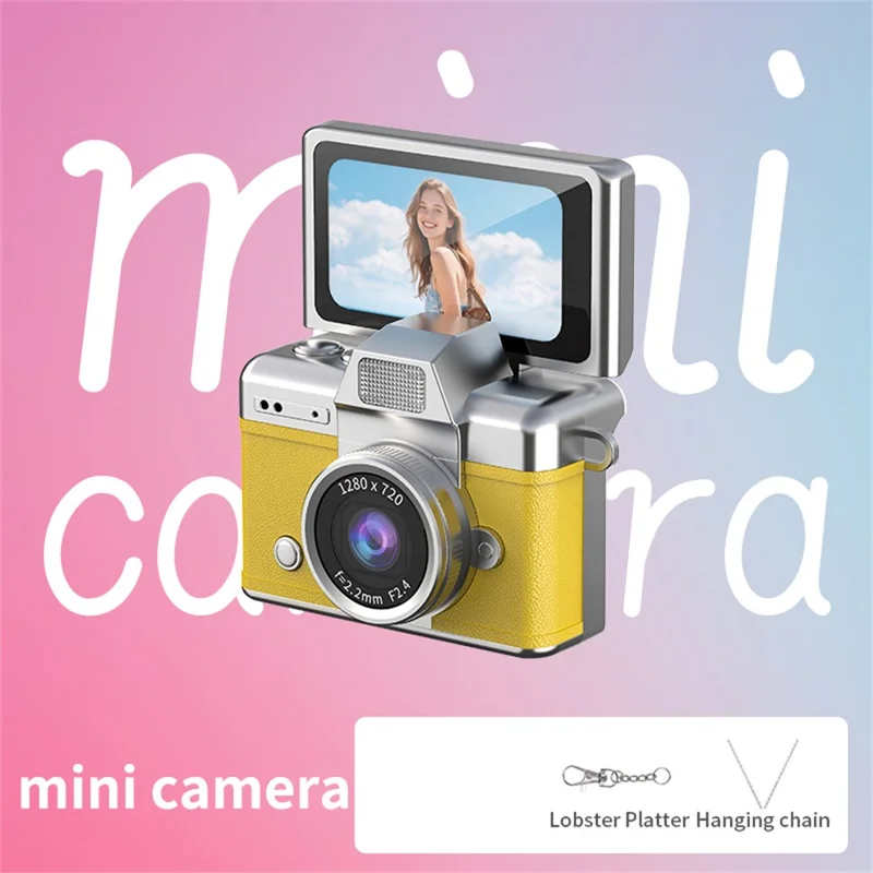 LK-027 Mini Retro Thumb Camera 1.47 Inch Flip Screen Digital Camera HD Video Recording CCD - Yellow