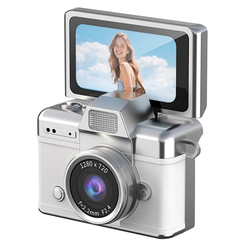 LK-027 Mini Retro Thumb Camera 1.47 Inch Flip Screen Digital Camera HD Video Recording CCD - White