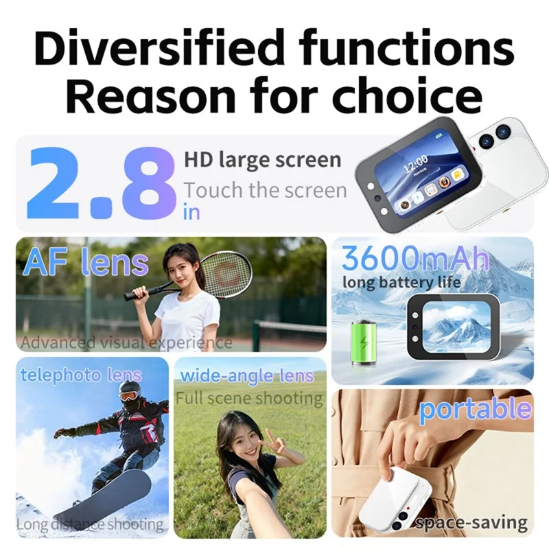 DC107 Sliding Cover 2.8 Inch Touchscreen 4K CCD Camera High Definition Digital Camera with Beauty Filter - White