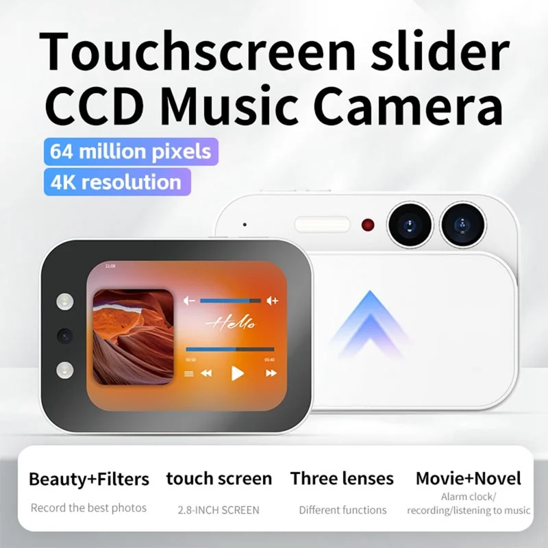 DC107 Sliding Cover 2.8 Inch Touchscreen 4K CCD Camera High Definition Digital Camera with Beauty Filter - White
