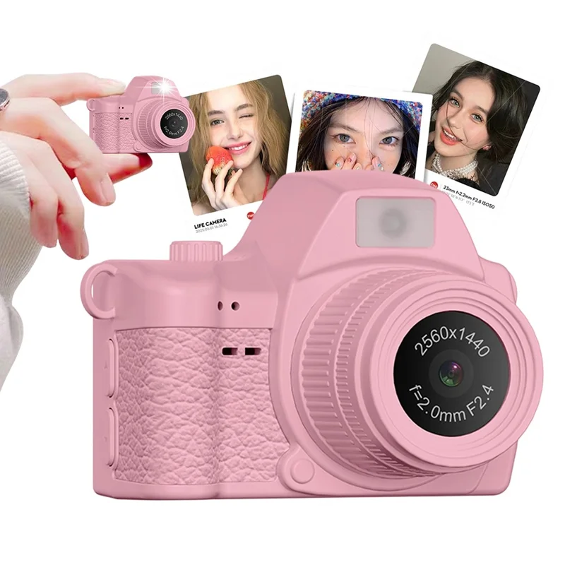 Cámara Digital Mini S161 con Pantalla IPS de 1,47 Pulgadas, Grabación de Vídeo HD 2K, Cámara de Pulgar para Niños con Luz de Relleno, con Tarjeta de 32 GB - Rosa