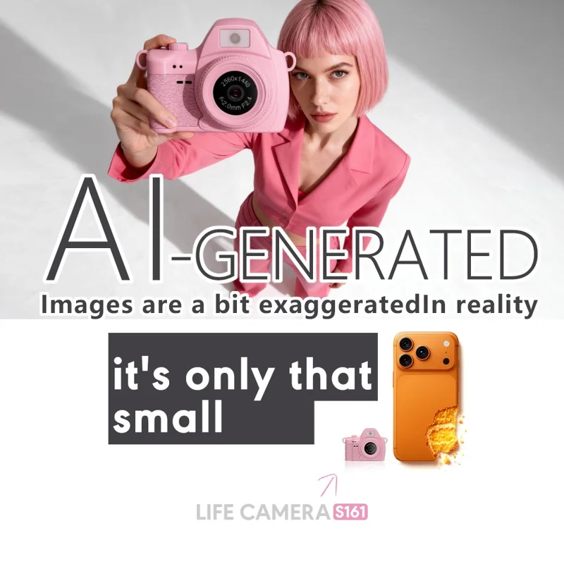 Cámara Digital Mini S161 con Pantalla IPS de 1,47 Pulgadas, Grabación de Vídeo HD 2K, Cámara de Pulgar para Niños con Luz de Relleno, con Tarjeta de 32 GB - Rosa