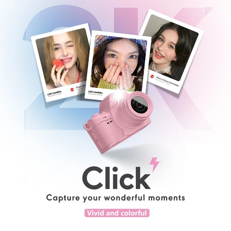 Cámara Digital Mini S161 con Pantalla IPS de 1,47 Pulgadas, Grabación de Vídeo HD 2K, Cámara de Pulgar para Niños con Luz de Relleno, con Tarjeta de 32 GB - Rosa