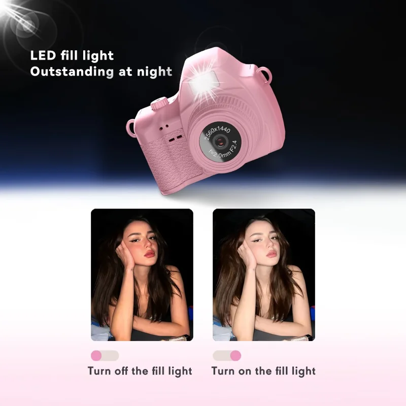 Cámara Digital Mini S161 con Pantalla IPS de 1,47 Pulgadas, Grabación de Vídeo HD 2K, Cámara de Pulgar para Niños con Luz de Relleno, con Tarjeta de 32 GB - Rosa