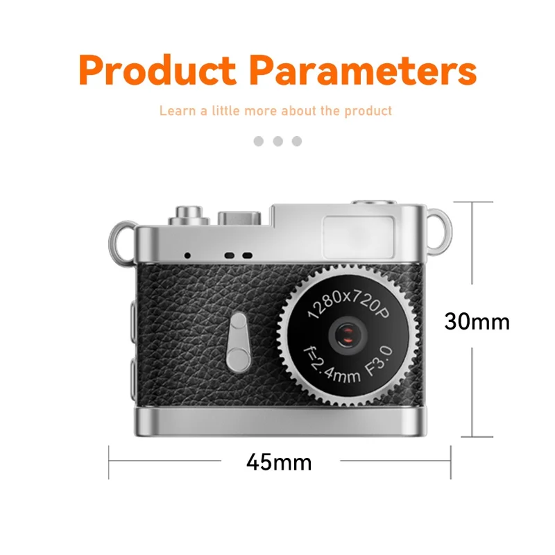 Câmera Miniatura com Tela IPS Colorida de 0,96 Polegada, Filmadora Portátil com Luz de Preenchimento LED Integrada e Armazenamento de 128GB - Preto