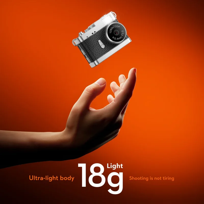 Câmera Miniatura com Tela IPS Colorida de 0,96 Polegada, Filmadora Portátil com Luz de Preenchimento LED Integrada e Armazenamento de 128GB - Preto