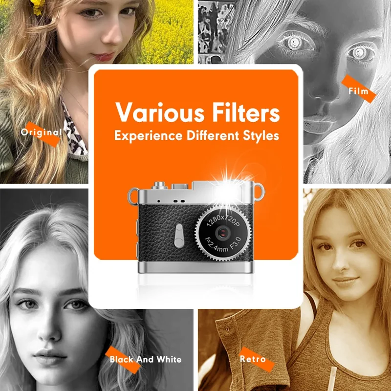 Câmera Miniatura com Tela IPS Colorida de 0,96 Polegada, Filmadora Portátil com Luz de Preenchimento LED Integrada e Armazenamento de 128GB - Preto