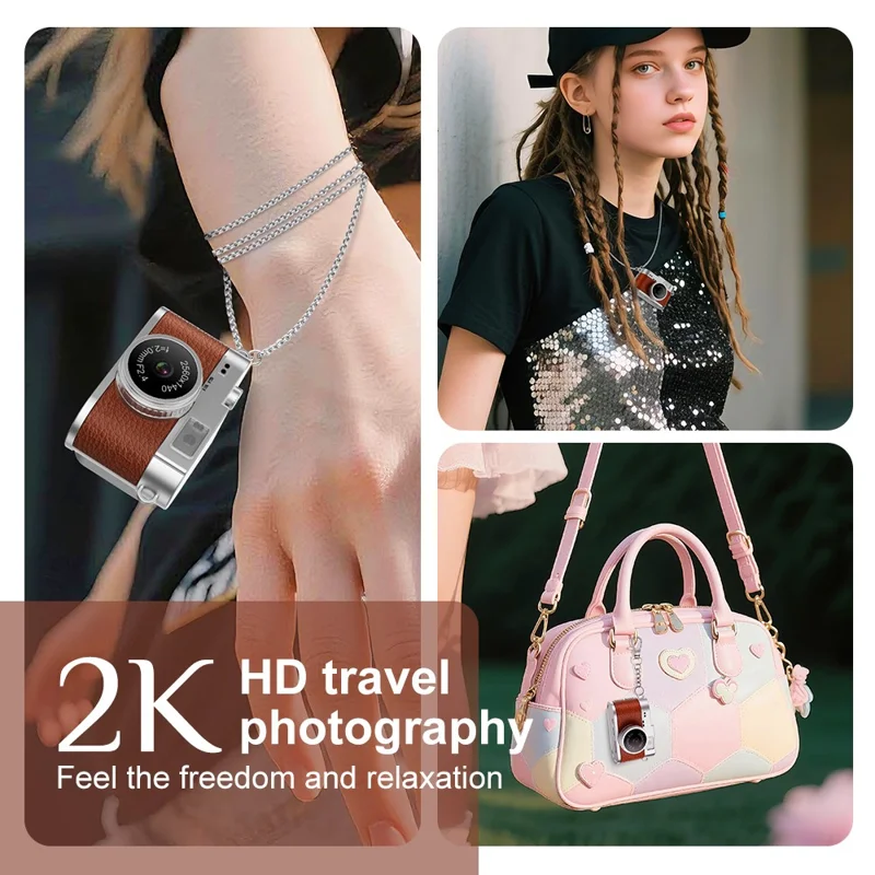 Cámara de estilo de vida mini S160 1440P 2K con pantalla IPS de 1.47 pulgadas, cámara digital portátil con múltiples filtros para grabación diaria - Marrón