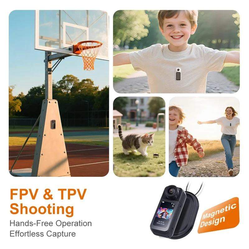 S83 1080P Magnetic Thumb Camera 1.47 inch IPS Screen Mini Cam with 180° Rotating Lens - Black