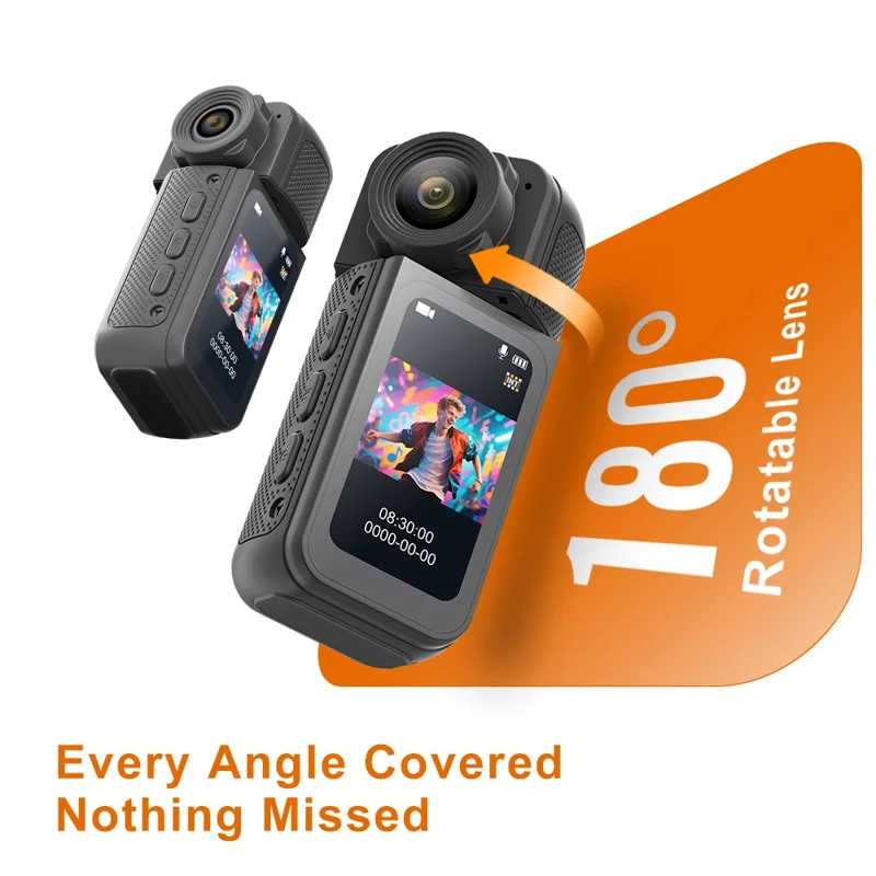 S83 1080P Magnetic Thumb Camera 1.47 inch IPS Screen Mini Cam with 180° Rotating Lens - Black