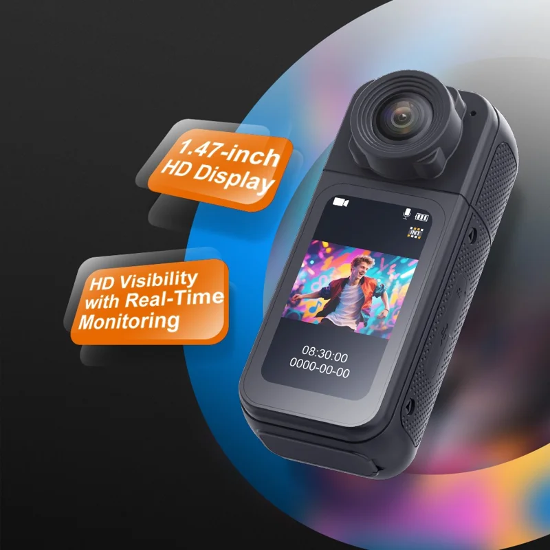 S83 1080P Magnetic Thumb Camera 1.47 inch IPS Screen Mini Cam with 180° Rotating Lens - Black