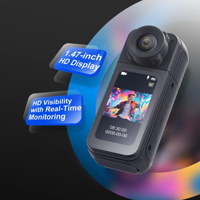 S83 1080P Magnetisk Tjockkamera med 1,47 tum IPS-skärm, Mini-kamera med 180° roterande objektiv + 32G-kort - Svart