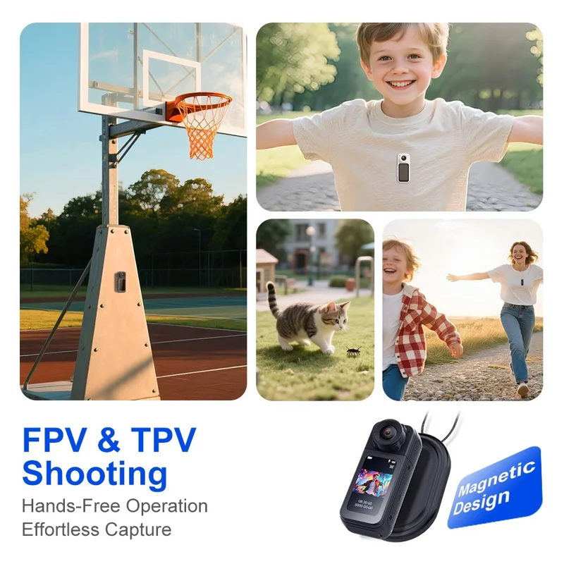 S83 1080P Magnetisk Tjockkamera med 1,47 tum IPS-skärm, Mini-kamera med 180° roterande objektiv + 32G-kort - Svart