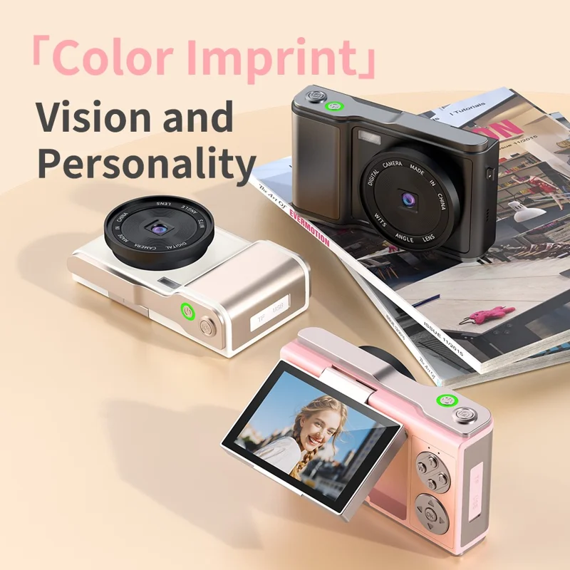 كاميرا رقمية LK-010 بشاشة قابلة للطي مقاس 3 بوصات ودقة 1080P لتصوير فيديو وصورة عالية الوضوح مع مستشعر CCD - أسود