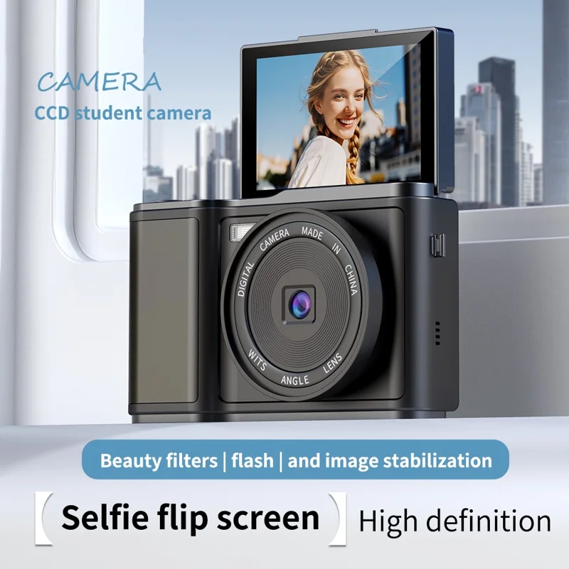 كاميرا رقمية LK-010 بشاشة قابلة للطي مقاس 3 بوصات ودقة 1080P لتصوير فيديو وصورة عالية الوضوح مع مستشعر CCD - أسود