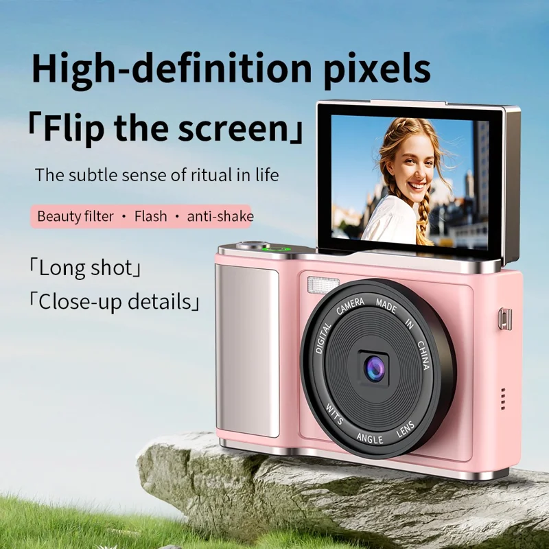 كاميرا رقمية LK-010 بشاشة قابلة للطي مقاس 3 بوصات ودقة 1080P لتصوير فيديو وصورة عالية الوضوح مع مستشعر CCD - أسود