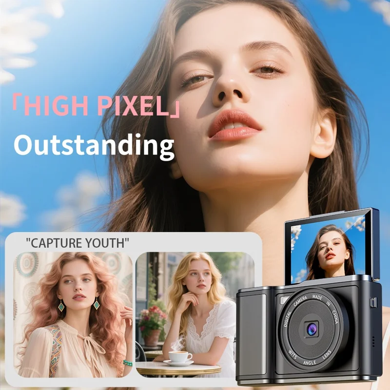 كاميرا رقمية LK-010 بشاشة قابلة للطي مقاس 3 بوصات ودقة 1080P لتصوير فيديو وصورة عالية الوضوح مع مستشعر CCD - أسود