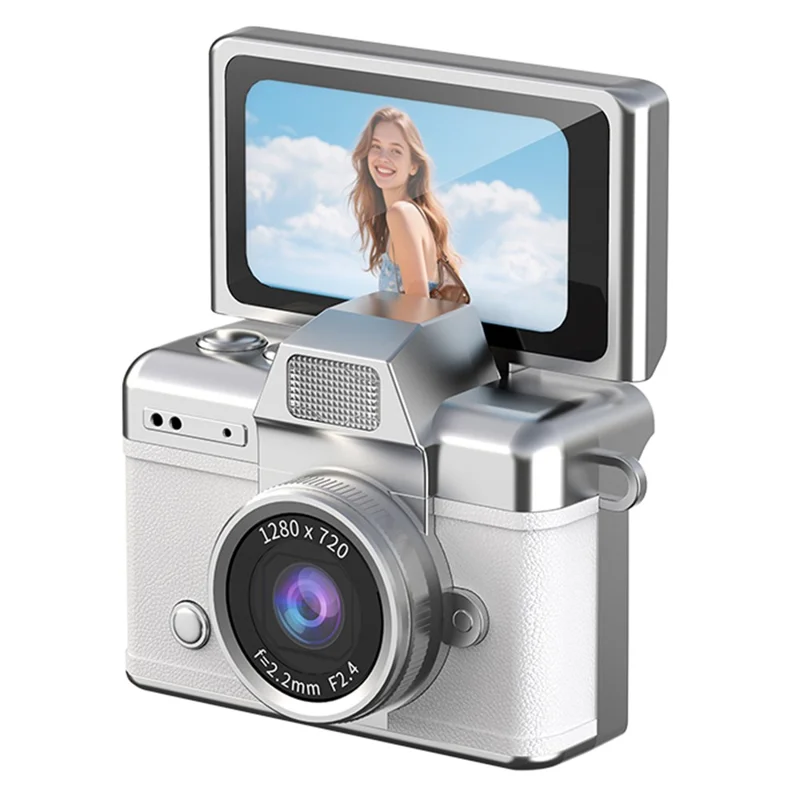 LK-027 Mini Retro Thumb Camera 1.47 Inch Flip Screen Digital Camera HD Video Recording CCD, with 32GB Card + Card Reader - White