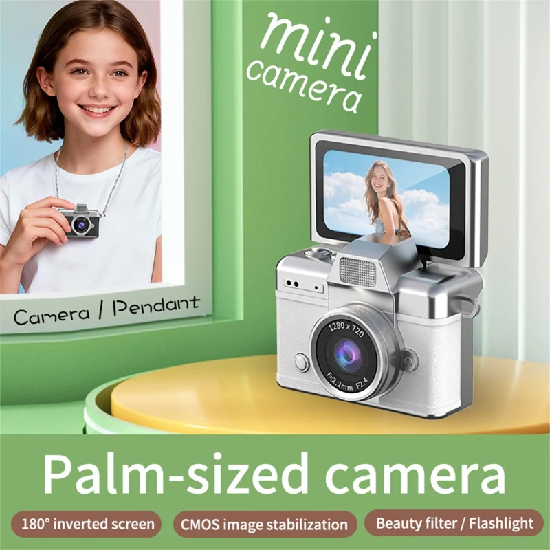 LK-027 Mini Retro Thumb Camera 1.47 Inch Flip Screen Digital Camera HD Video Recording CCD, with 32GB Card + Card Reader - White
