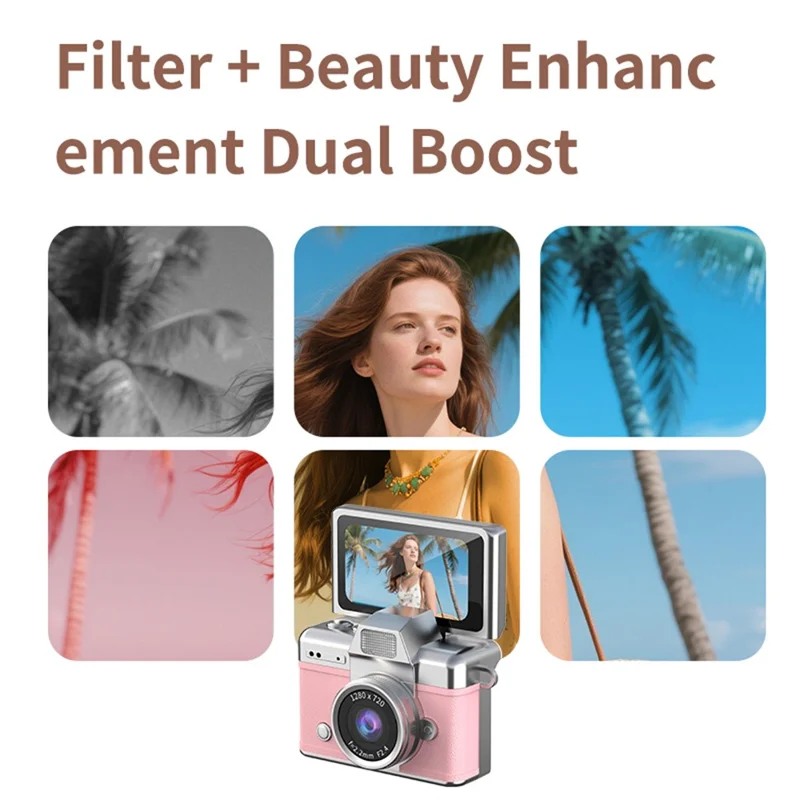 LK-027 Mini Retro Thumb Camera 1.47 Inch Flip Screen Digital Camera HD Video Recording CCD, with 32GB Card + Card Reader - White