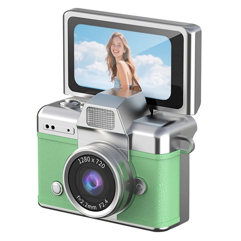 LK-027 Mini Retro Thumb Camera 1.47 Inch Flip Screen Digital Camera HD Video Recording CCD, with 32GB Card + Card Reader - Green