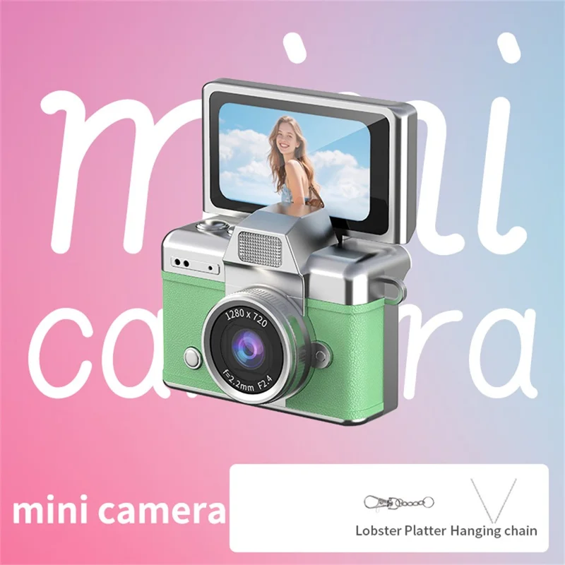 LK-027 Mini Retro Thumb Camera 1.47 Inch Flip Screen Digital Camera HD Video Recording CCD, with 32GB Card + Card Reader - Green