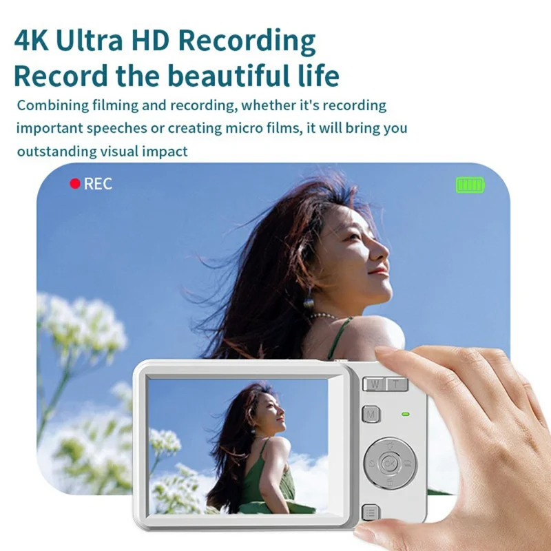 M15 2.8 inch 4K HD Slide Cover CCD Digital Camera 16X Zoom Camera AF Auto Focus with Fill Light - White