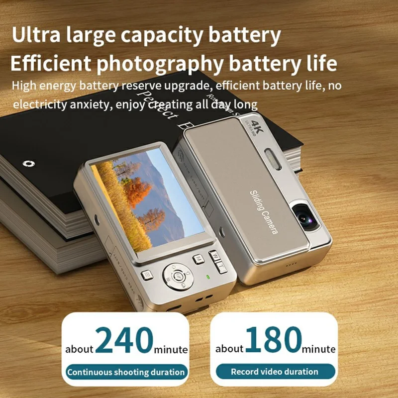 M15 2.8 inch 4K HD Slide Cover CCD Digital Camera 16X Zoom Camera AF Auto Focus with Fill Light - White