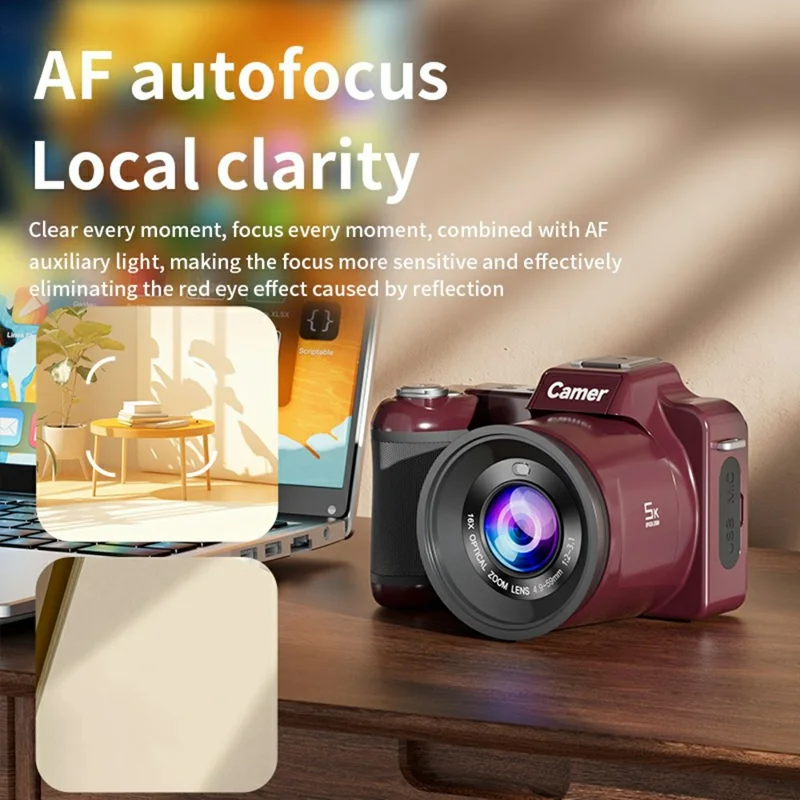M29 2.8 inch 5K Digital Camera 16X Zoom Anti-Shake Video Camera AF Auto Focus for Beginners - Red
