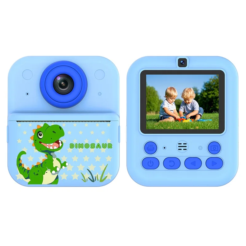 S5 2.4 inch HD Dual Camera Instant Print Kids Camera 1080P Video Recorder Gift with 16X Digital Zoom Single Color Printing - Blue Dinosaur