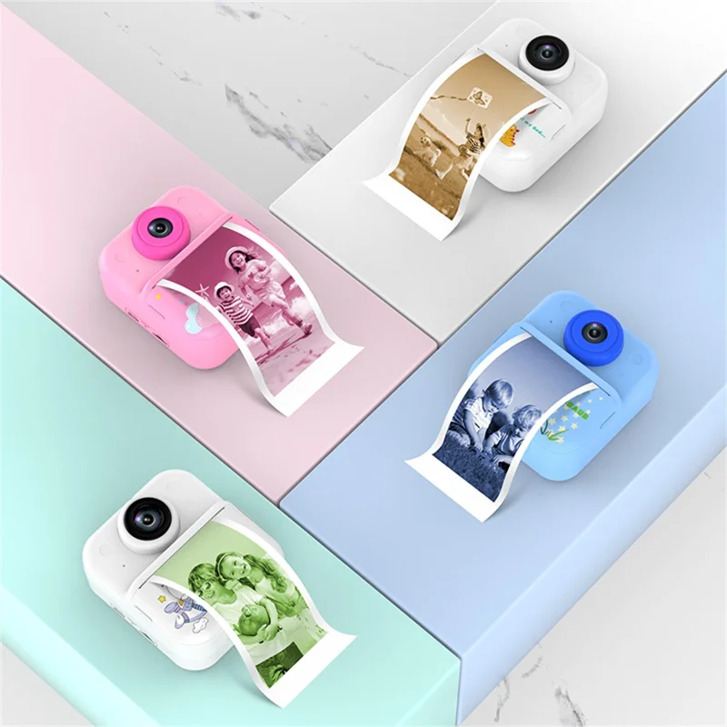 S5 2.4 inch HD Dual Camera Instant Print Kids Camera 1080P Video Recorder Gift with 16X Digital Zoom Single Color Printing - Blue Dinosaur