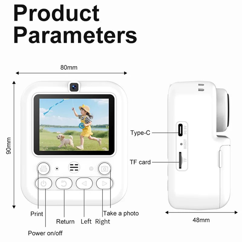 S5 2.4 inch HD Dual Camera Instant Print Kids Camera 1080P Video Recorder Gift with 16X Digital Zoom Single Color Printing - Blue Dinosaur