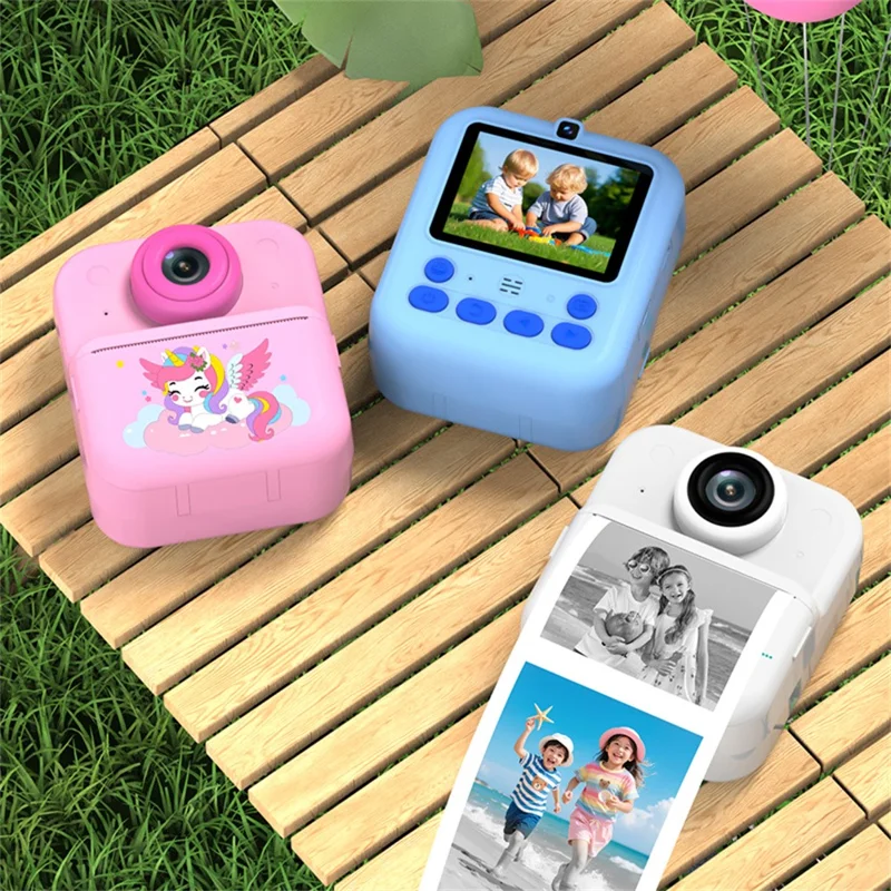 S5 2.4 inch HD Dual Camera Instant Print Kids Camera 1080P Video Recorder Gift with 16X Digital Zoom Single Color Printing - Blue Dinosaur