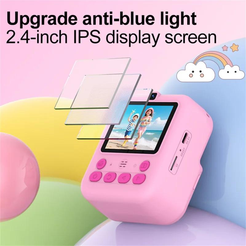 S5 2.4 inch HD Dual Camera Instant Print Kids Camera 1080P Video Recorder Gift with 16X Digital Zoom Single Color Printing - Blue Dinosaur