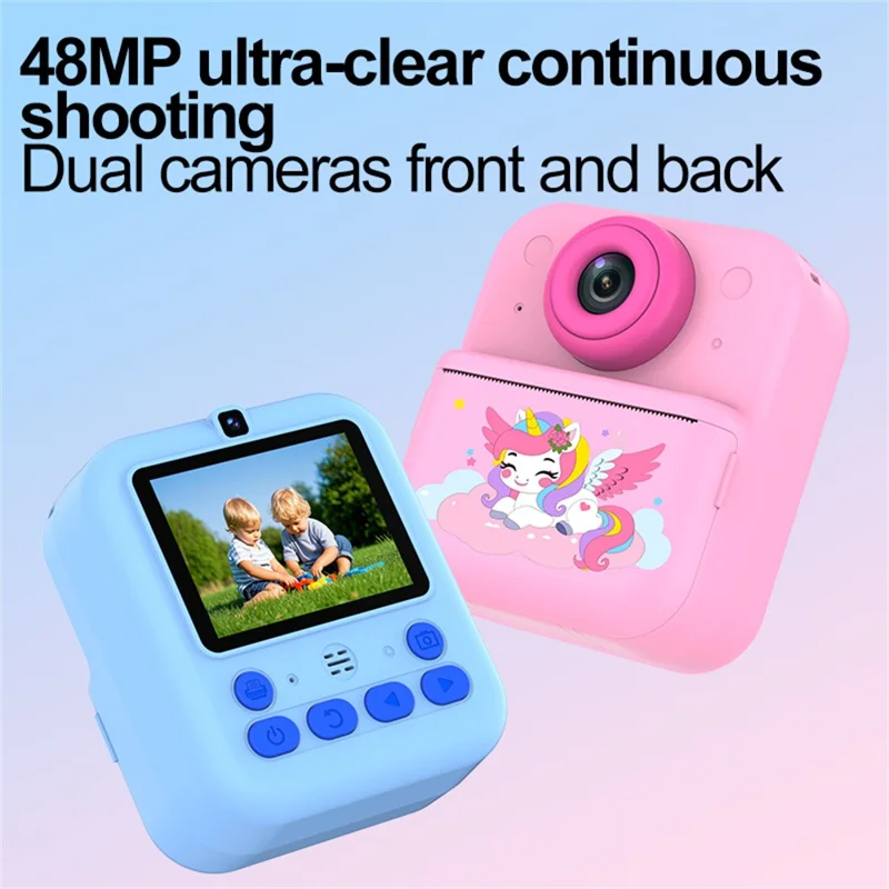 S5 2.4 inch HD Dual Camera Instant Print Kids Camera 1080P Video Recorder Gift with 16X Digital Zoom Single Color Printing - Blue Dinosaur